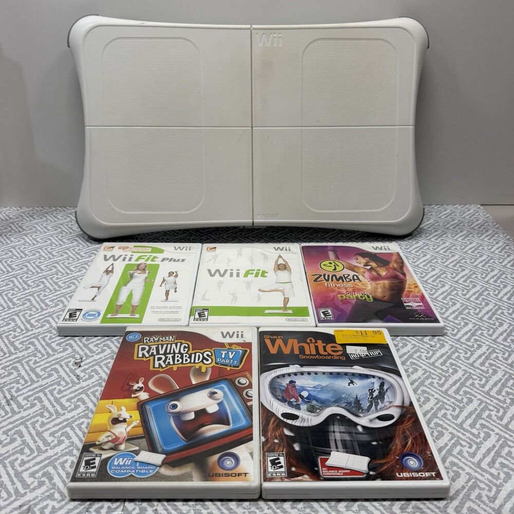 Nintendo Wii Balance Board Bundle Tested Working w/ 5 Games Wii Fit Plus Zumba